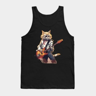Rockstar Cat Playing Electric Guitar Tank Top